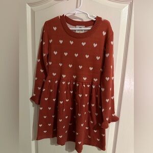 Kids Heart-Print Knit Dress - Rust